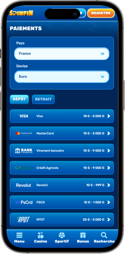 Spinfin Casino Paiements